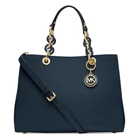 Michael Kors Cynthia MEDIUM Satchel Tile Blue/Silver